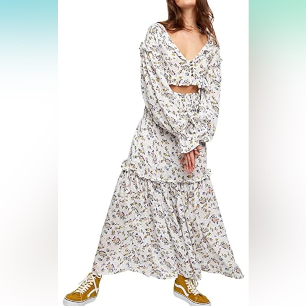 Free People White Floral Maxi Skirt